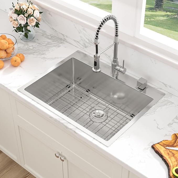 Sarlai 30 Kitchen Sink Drop In - 30 x 22 Inch Topmount Kitchen Sink Stainless Steel 16 Gauge Deep Single Bowl Over Counter Kitchen Sinks Basin