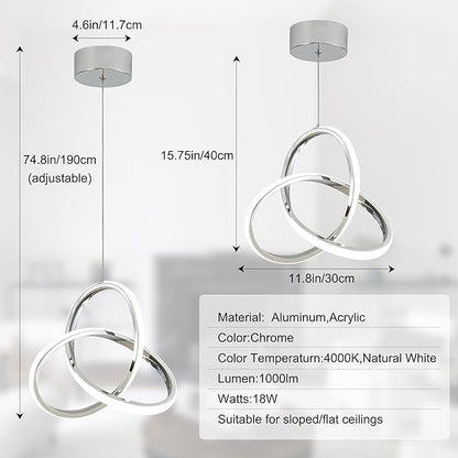 MAYNA Spiral LED Pendant Light, 4000K Natural White Modern Pendant Lights Kitchen Island, 18W Adjustable Height Island Lights for Kitchen Bedroom Dinning Room Living Room, 1 Pack (Chrome)