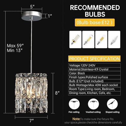 Modern K9 Crystal Pendant Lights Kitchen Island, Chrome Chandeliers for Dining Room Light Fixtures Over Table,Hanging Lighting for Kitchen Island Entryway Bathroom BedHead Chandelier