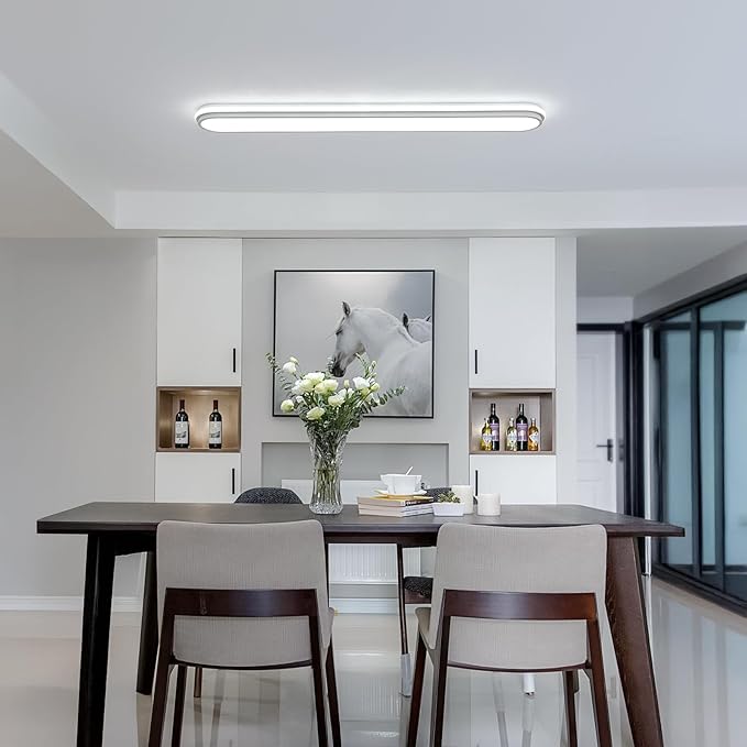 4Ft Linear LED Ceiling Light, 68W 6500K Cool White Ultra Thin Low Profile Fixture, Modern Metal Design, Bright Lighting for Kitchen, Home, Office, Energy-Saving Ceiling Lamp for Daily Use