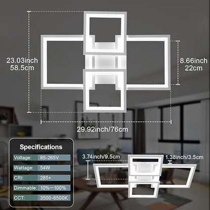 EIDISUNY Modern LED Ceiling Light, Square LED Flush Mount Ceiling Light, Dimmable Kitchen Light Fixtures with Remote&APP, Close to Ceiling Lighting Fixture for Dining Room Kitchen Living Room Bedroom