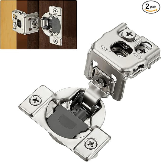 Home Expert 2 Pack (1 Pairs) 1-3/8" Overlay Soft Close Cabinet Hinges, Satin Nickel Stainless Steel Concealed Hinges with 3D Self-Closing for Face Frame Doors & Kitchens