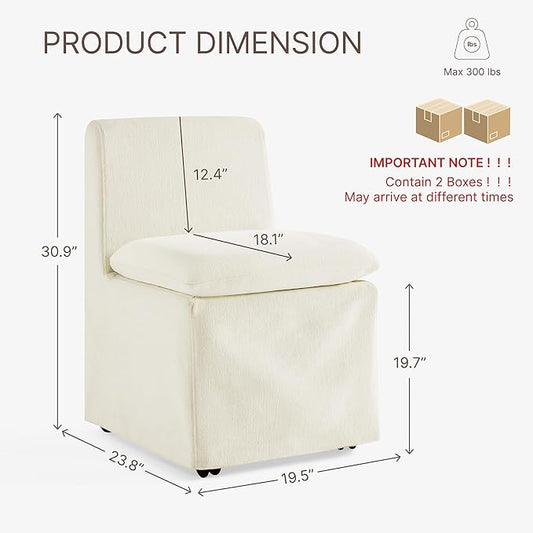 KISLOT Upholstered Dining Chairs Set of 4 with Casters, Modern Armless Kitchen Chairs with Removable Washable Cover, Chenille Velvet Fabric, Sturdy Metal & Wood Frame, 19.5" Seat Height, Linen