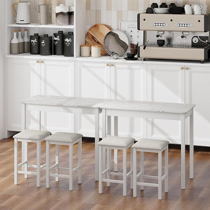 COSTWAY 3-Piece Dining Table Set, Counter-Height Bar Table with 2 Upholstered Bar Stools, Rubber Wood Legs, Anti-Slip Foot Pads, Modern Furniture Set for Dining Room, Kitchen, White+Grey