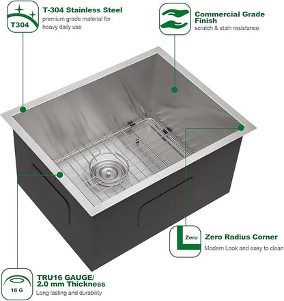 Sarlai Undermount Laundry Sink 23 Inch - 13 Inch Deep Undermount Laundry Utility Sink 23 x 19 Inch Single Bowl 16 Gauge Stainless Steel Laundry Tub Sinks