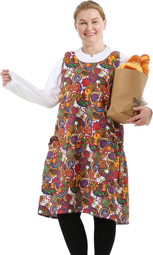 Big Plus Size Aprons for Women with Pockets Cotton Linen Baking Kitchen Cooking