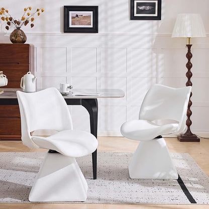 Modern Swivel Dining Chair, Comfy Upholstered Kitchen Chair with Curved High Backrest and Solid Wood Frame for Kitchen Island, Desk, Living Room, Faux Leather (1, White)
