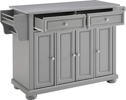 Crosley Furniture Alexandria Stainless Steel Top Rolling Kitchen Island Storage Cart, Microwave Stand, Gray