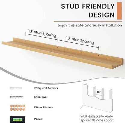 FLYJOE Floating Picture Ledge Shelves for Wall Set of 4, 48 Inch Wall Shelves with Lip Long Large Nursery Book Shelf for Toys Storage Kids Bookshelf Wall Mounted Living Room Bedroom Decor Frames