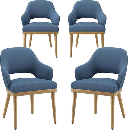 MALOL Wooden Dining Chairs Set of 4, Modern Fabric Upholstered Dining Room Chair, Kitchen Side Chairs, Farmhouse Dinner Chair with Open Back for Kitchen, Blue