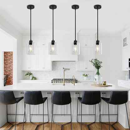 2 Pack Black Pendant Lights Kitchen Island, Modern Glass Pendant Lighting Over Island Kitchen Hanging Dining Room Light Fixtures Adjustable Pendant Lights for Bathroom Hallway Entryway Bedroom