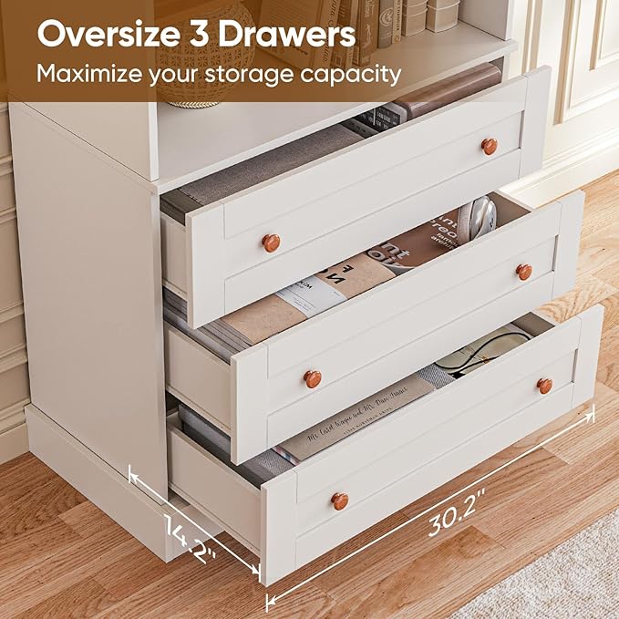 ivaniti 71" Tall Farmhouse Kitchen Pantry, Large Storage Cabinet with Adjustable Shelves and 3 Drawers, Versatile Hutch for Dining Room and Living Room, White, 2 Pcs