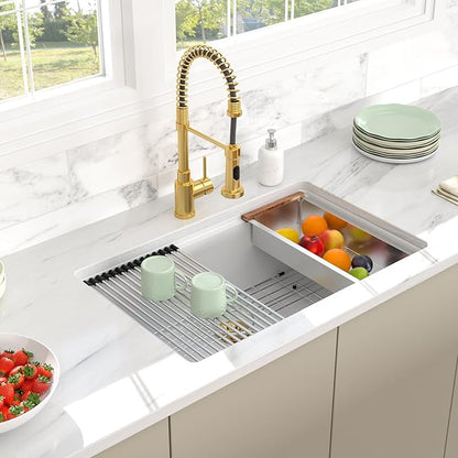 30 Granite Kitchen Sink - 30x19 Inch Granite Kitchen Sink 10" Depth Undermount White Quartz Sinks Ledge Workstation Classic Under Counter Single Bowl Basin