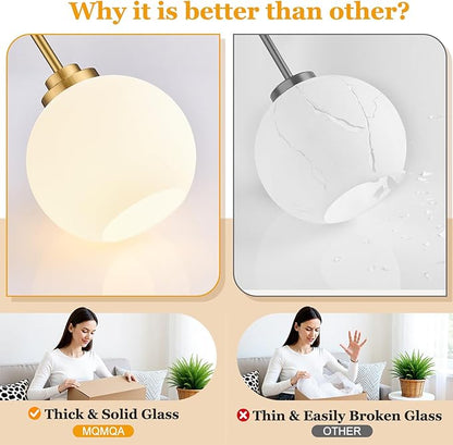 2 Pack 7.2-Inch Globe Pendant Lights, Mid Century Gold Pendant Light Fixtures, Globe Pendant Lights Kitchen Island with Milk Glass Shade Adjustable Hanging Fixture for Dining Room (Bulbs not Included)
