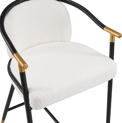 Set of 2 Upholstered Counter Stools - 26" Seat Height Beige Boucle Stools with Sturdy Iron Frame, Gold Trim+Black Base, Contemporary Design for Kitchen Island/Home Bar/Dining Area