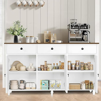 4 EVER WINNER Sideboard Buffet Cabinet with Storage, 47" Kitchen Sideboard with 3 Drawers and 3 Doors, Buffet Table for Kitchen, Modern Dining Room Cabinet, White