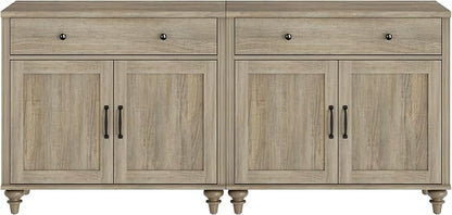 WAMAPT Buffet Cabinet with 4 Doors and 2 Drawers, Large Coffee Bar Table Wood Kitchen Storage Cabinets with Storage Cabinets, Modern Farmhouse Sideboard Credenza for Dining Room, Wash Grey, 68 inch