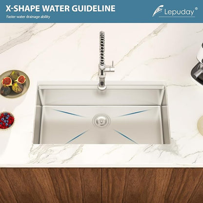 30 Undermount Kitchen Sink 30 ×19 X 9 Inch Stainless Steel Workstation Sinks 16 Gauge Single Bowl 9'' Deep Handmade Basin with Complete Accessories
