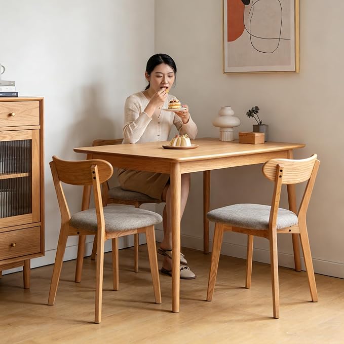 Solid Wood Dining Chairs Set of 6, Curved Back with Padded Seat, Mid-Century Modern Style, Heavy Duty 400 lbs Capacity, Natural Oak Chairs for Dining Room, Kitchen, Office or Commercial Use