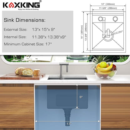 RV Kitchen Sink 13x15 Inch with Foldable Faucet, Nano Silver 16 Gauge Stainless Steel Undermount Workstation Sink with Cutting Board Cover, Bottom Grid & Drain Kit
