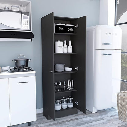 Modern Kitchen Pantry, Black Storage Cabinet with 5 Shelves & Double Door, Easy to Maintain, for Dining Room