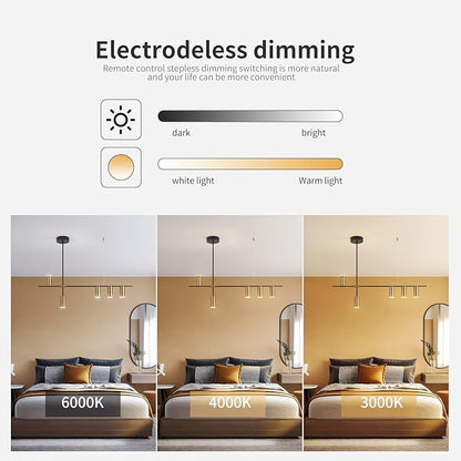 Siittoo Modern Kitchen Island Light with Remote, Dimmable LED Linear Pendant Light, 39.3" Black Gold Dining Room Light Fixture Over Table (30W, 5-Light)