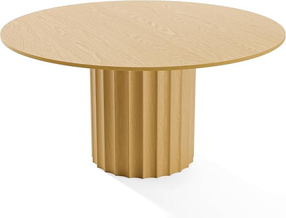 Casaphoria 60" Round Dining Table, Modern Wood Kitchen Table with Cylindrical Wide Bar Concave Base for Living Room & Dining Room, Easy Assembly Farmhouse Furniture for 4-6, Oak