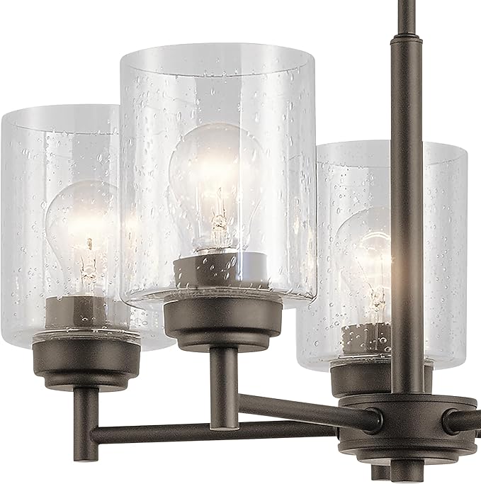 Kichler Winslow 19.75" Chandelier in Olde Bronze®, 5-Light Chandelier for Dining Room, Living Room, or Bedroom, Clear Seeded Glass, (19.75" W x 16" H), 44030OZ