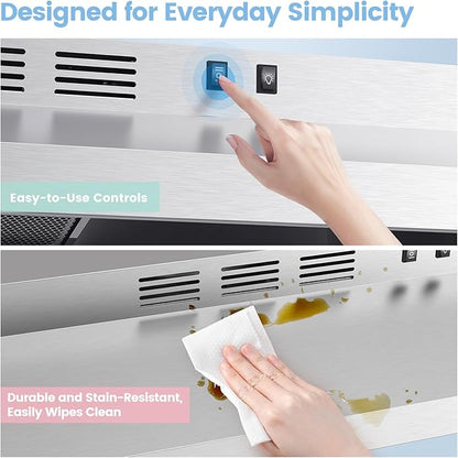 COMFEE' CVU30W2AST Range Hood 30 Inch Ducted Ductless Vent Hood Durable Stainless Steel Kitchen Hood for Under Cabinet with 2 Reusable Filter, 200 CFM, 2 Speed Exhaust Fan Silver