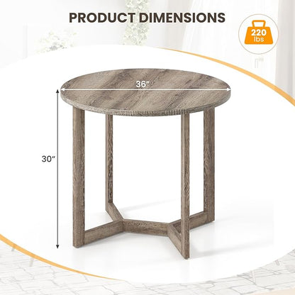36’’ Round Dining Table, Dinner Table for 4 w/Rubber Wood Legs & Wing-Shaped Frame, Farmhouse Kitchen Table for Dining Living Room, Apartment, Bar, Restaurant, Bistro (Oak)