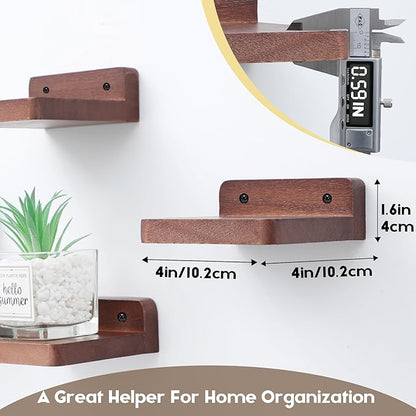 Small Floating Shelf, 4x4 Inch Display Ledges for Wall,Mini Shelves,Rustic Wood Shelf for Bedroom Living Room Bathroom Kitchen (8, Light Walnut)