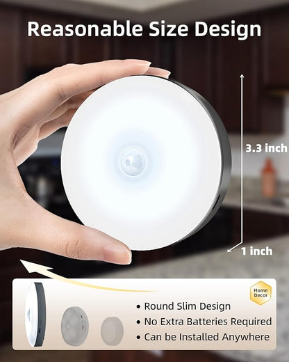 EZVALO Under Cabinet Lighting,1000mAh Rechargeable Puck Lights with Remote,3 Color Temps & 12 RGB Motion Sensor Closet Lights Indoor, Dimmable Under Counter Lights for Kitchen, Shelf Black (6 Packs)