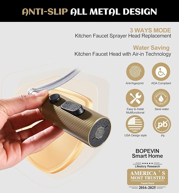 Kitchen Faucet with Pull Down Sprayer, 3 Spray Modes Metal Head, Stainless Steel Single Handle High Arc Kitchen Sink Faucet, for Farm,Bar, Fit for 1 or 3 Hole, Black and Gold