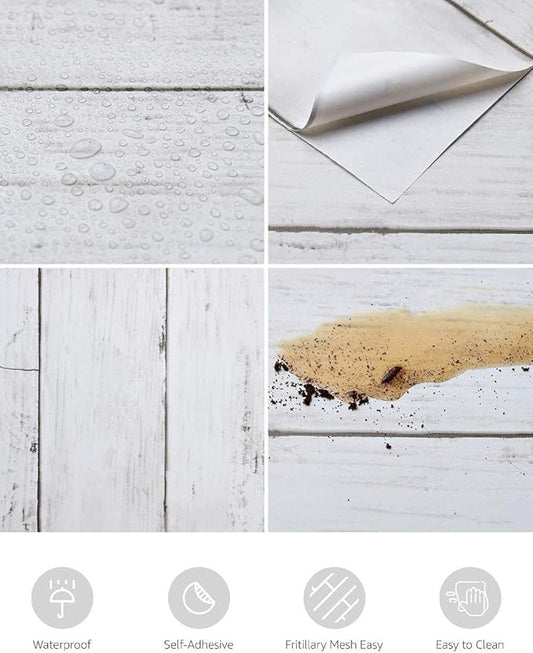 Wood Contact Paper White Gray 17.7"X 275"Thickened Peel and Stick Wallpaper Self-Adhesive Removable Decorative Wall Covering Vintage Wood Panel Interior Film for Decoration
