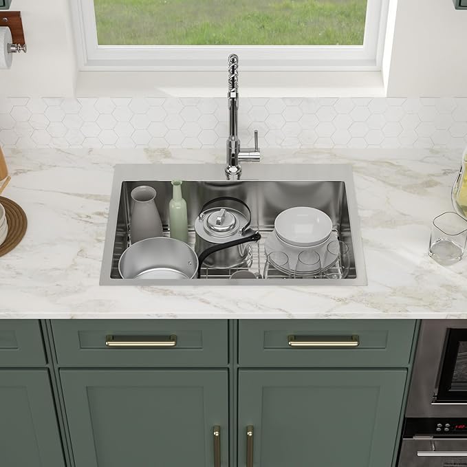 Logmey 30 Inch Drop In Kitchen Sink 30x22 In Handmade Stainless Steel Topmount Sink 16 Gauge Overmount Kitchen Sink Single Bowl Sink 30x22x9 Inches Handmade Sink