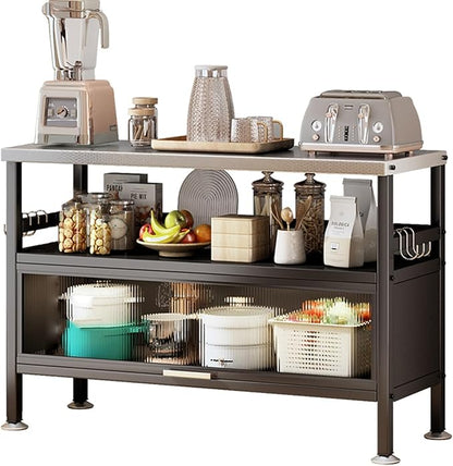 Metal Table Prep Table, Kitchen Island with Storage, Flip Door, Heavy Duty, Black, 88x43x60cm/35x17x24in