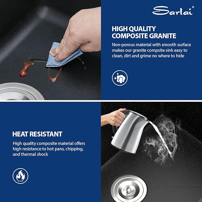 Sarlai Black 24 Inch Undermount Laundry Sink Granite Composite - 12 Inch Deep Utility Laundry Sink 24x18 Matte Black Granite Kitchen Sinks Undermount Quartz Classic Under Counter Single Bowl Basin