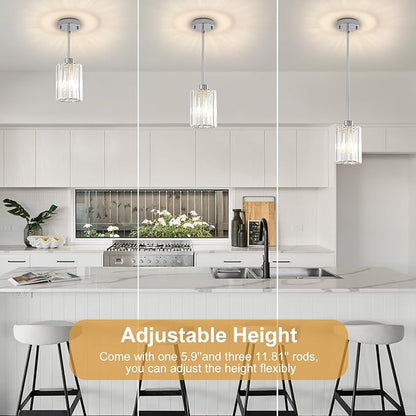 Chrome Pendant Lights for Kitchen Island, 3 Pack Modern Crystal Pendant Light Fixtures, Mini Kitchen Hanging Lights for Dining Room, Hallway, Foyer, Entryways