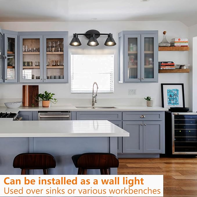 Modern 3-Light Track Lighting Fixture, Black Metal Ceiling Spotlight with Flexible Rotatable Heads, GU10 Base Directional Track Light for Kitchen, Hallway, Living Room & Gallery
