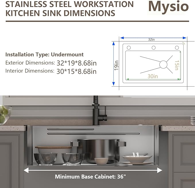 32 x 19 inch Kitchen Sink, Single Bowl Stainless Steel Gunmetal Black Topmount Multifunctional Drop In Sink with Pull-Down Faucet (Black, 3219)