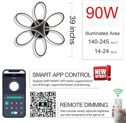 Modern LED Ceiling Light, 29 inch 90W, Dimmable Chandelier Fixture with Remote/APP Control, Indoor Lighting for Living Room, Dining Room, Bedroom, Kitchen