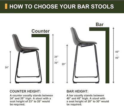 NicBex Retro Bar Stools Crazy-Horse Leather with Metal Legs Barstools, Lounge Kitchen Island Counter Stools, Set of 2, (Grey Color) (A-GE17019-USSU014)