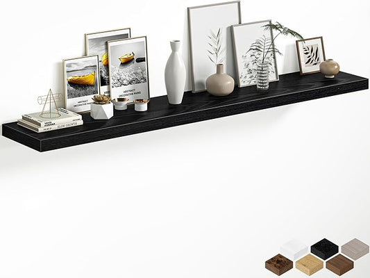 Fun Memories 66 Inch Floating Shelves, 12 Inch Deep Wall Shelf for Fireplace Mantel, Black Deep Storage Shelves for Home & Office, Long Floating Shelf with Invisible Bracket, Set of 1