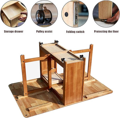 Solid Wood Folding Dining Table,Expandable Drop Leaf Island Kitchen Table with Drawers,Rectangular Dining Table Small Space Foldable Table with Wheels,No Chairs(51" W x 34.5" D x 29.5" H, Walnut)