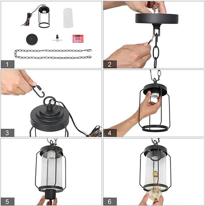 LALUZ Outdoor Pendant Lights, Black Outdoor Pendant Hanging Lights Adjustable Industrial Exterior Porch Light Fixtures Glass Shade for Patio, Entryway, Garden