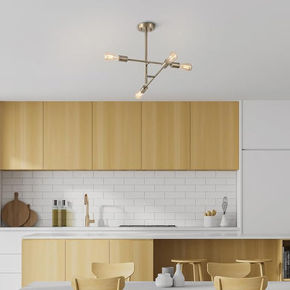 Globe Electric 66000073 4-Light Semi-Flush Mount Adjustable Arm Ceiling Light, Matte Brass, Pivoting Arms, Bedroom Lighting Fixtures Ceiling, Dining Room Fixture, Lighting for Hallway