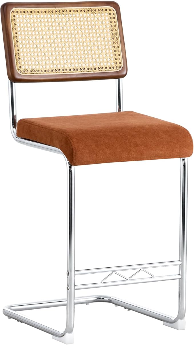 Counter Height Dining Set with Rattan Back Stools,Bar Table with 2 Drawers,Upholstered Kitchen Island Chairs,Chrome Cantilever Frame,Modern Furniture for Dining Room (No Table,4 Coffee Chairs)