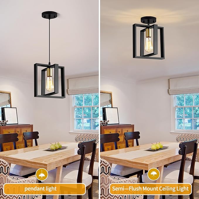 9MMML Black Pendant Lights Kitchen Island Set of 2, Farmhouse Hanging Lamp with 62'' Height Adjustable Cord, Small Wood Ceiling Pendant Light Fixture for Dining Room, Entryway, Foyer