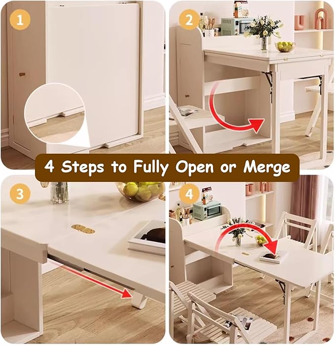 Kitchen Island with Extendable Table, Square Dining Table and 2 Chairs with Storage Cabinet, Pull-Out Design, Space-Saving, for Dining Room, Farmhouse