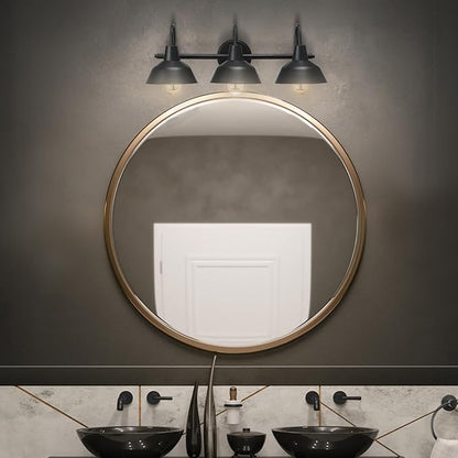 Globe Electric 65554 Barnyard 3-Light Vanity Light, Matte Black, White Interior Shades